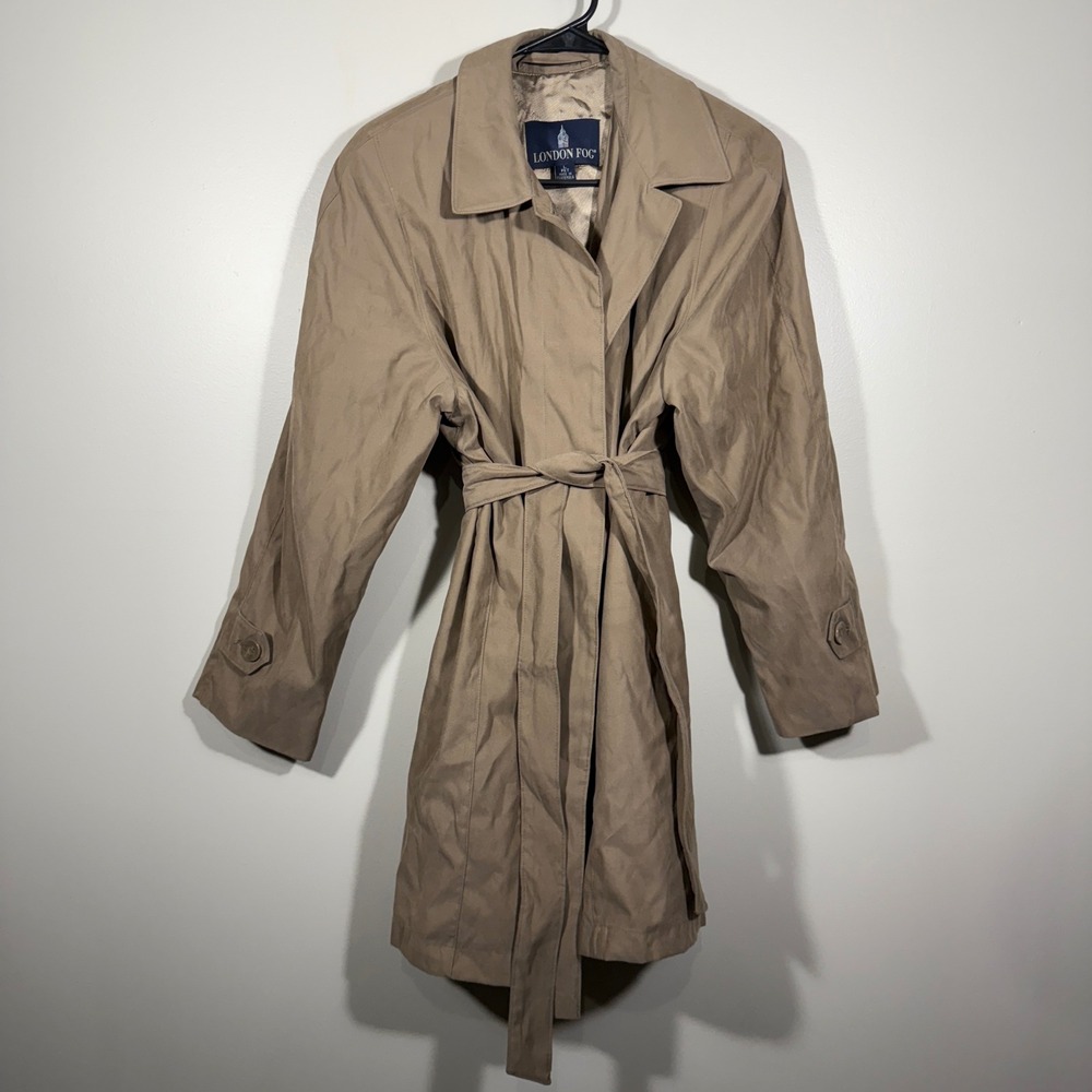 London Fog Womens Petite L‎ Tan Trench Coat Classic Belted Raincoat Jacket